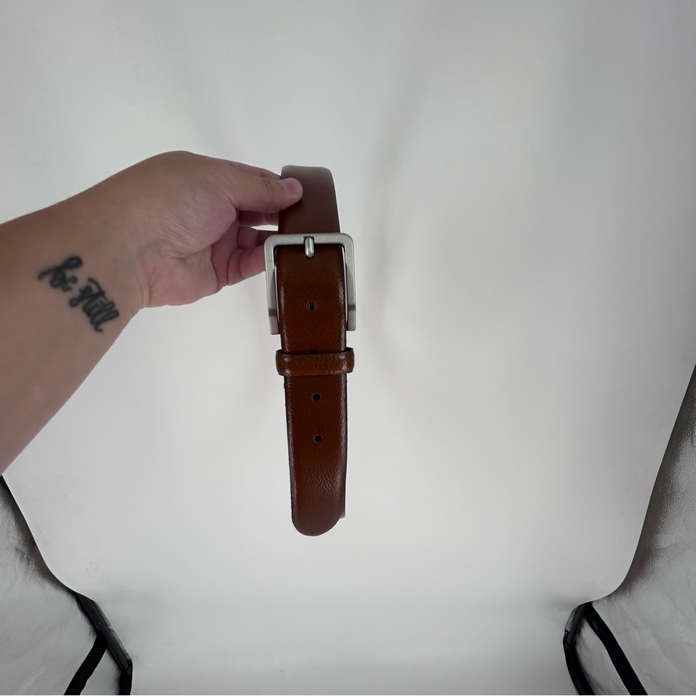 Johnston & Murphy Brown Leather Belt with Silver Buckle